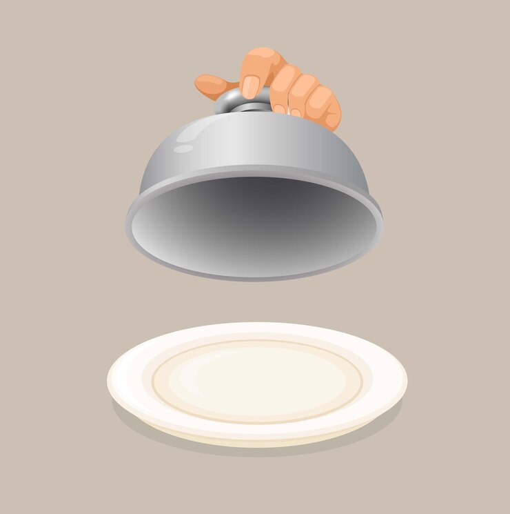 Coperchio di sollevamento manuale che serve il vettore dell'illustrazione del fumetto della copertura dell'alimento