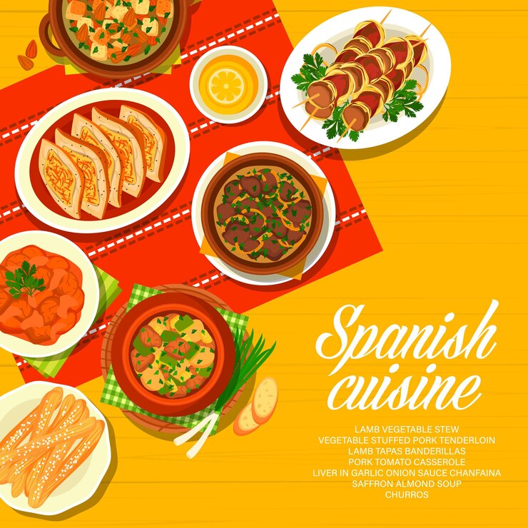 Vettore copertina del menu del ristorante di cucina spagnola