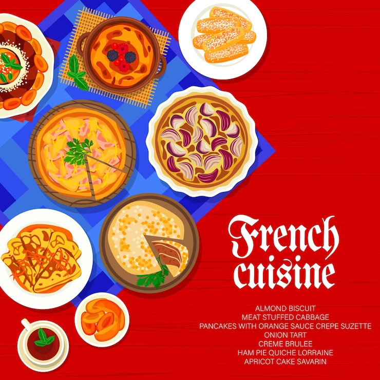 Vettore copertina del menu della cucina francese vettore elenco dei pasti in francia