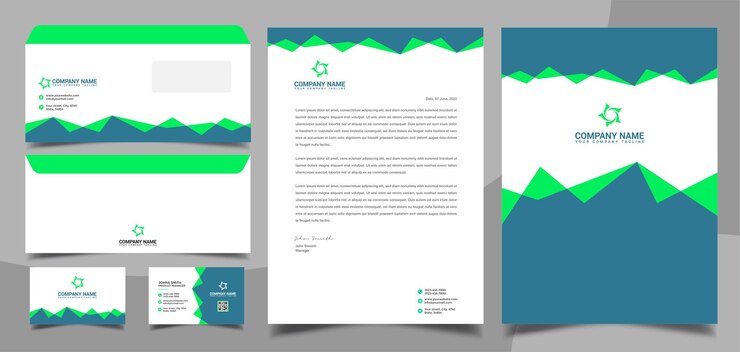 Vettore copertina della busta del biglietto da visita della carta intestata del modello di progettazione stazionaria di affari corporativi di colore verde acqua