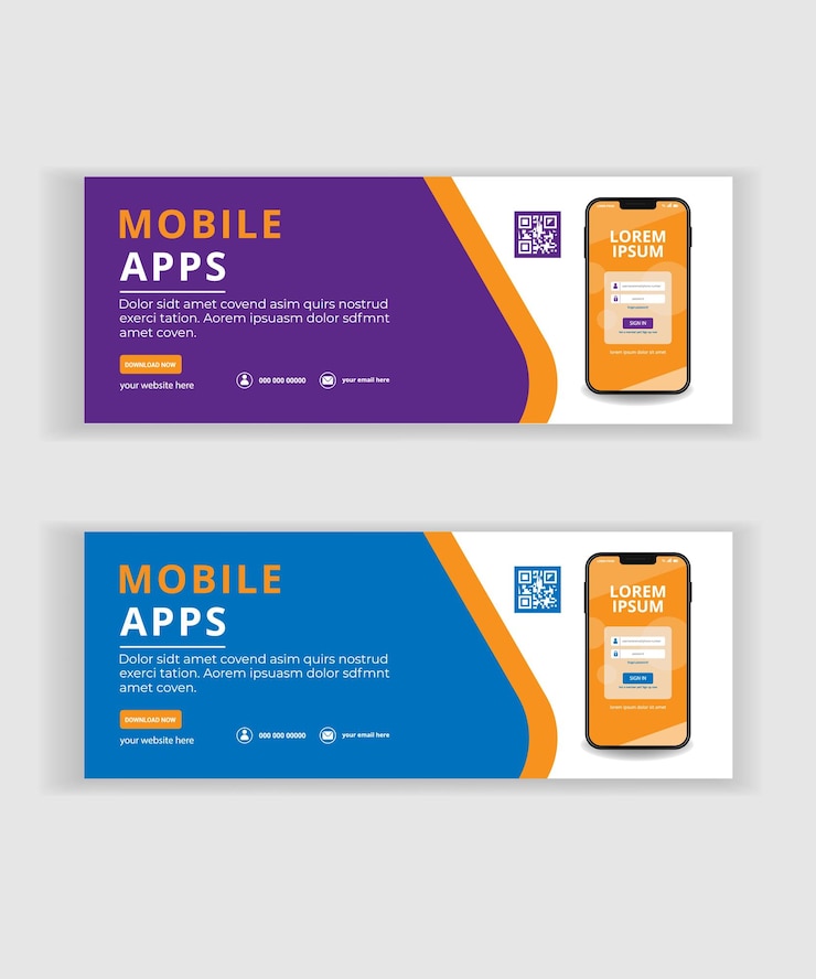 Vettore copertina della sequenza temporale dei social media per la promozione di app mobili e design di banner web