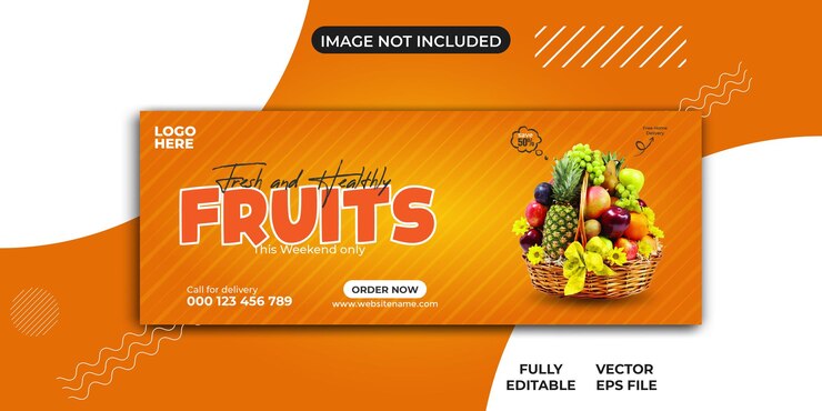 Copertina di facebook di frutta fresca e biologica e modello di banner