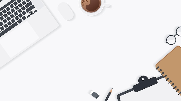 Vettore copertina e banner della scrivania da lavoro con gadget vista dall'alto del tavolo da lavoro e spazio libero per il testo