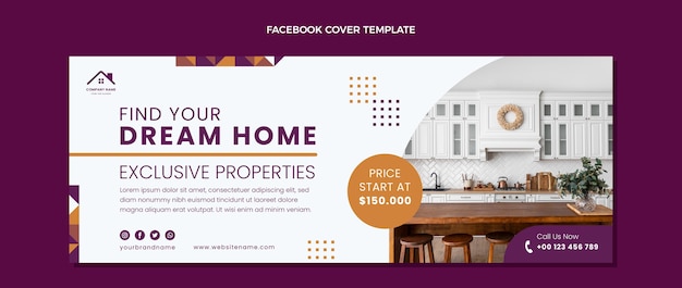 Copertina facebook immobiliare geometrica astratta design piatto