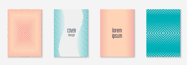 Copertina minimalista alla moda. Elegante brevetto, certificato, presentazione, layout dello schermo mobile. Rosa e turchese. Cover minimalista alla moda con elementi e forme geometriche di linea.