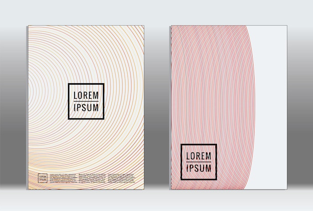 Copertine geometriche vettoriali con motivi minimalisti per modelli, layout, manifesti, brochure, cataloghi, volantini. Set di cartelloni con elementi di geometria minimalista. Template di progettazione con linee