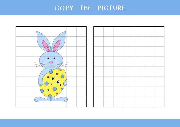 Copia l'immagine del simpatico coniglietto di Pasqua con il foglio di lavoro vettoriale dell'uovo