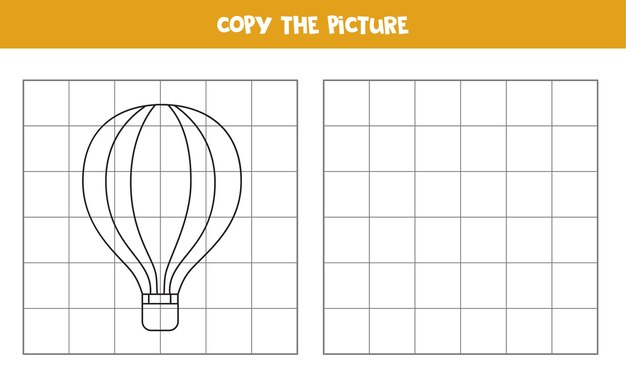 Copia l'immagine della mongolfiera dei cartoni animati. Gioco educativo per bambini. Pratica di scrittura a mano.