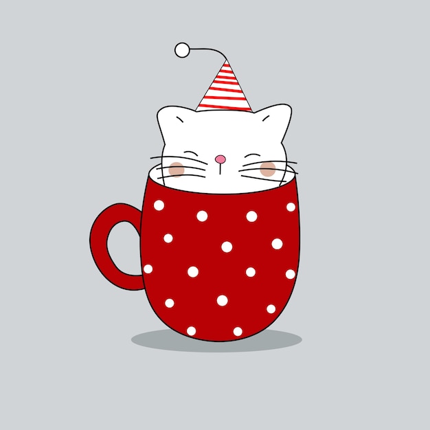 Coppa conica colorata di Natale con il gatto in una coppa stampata