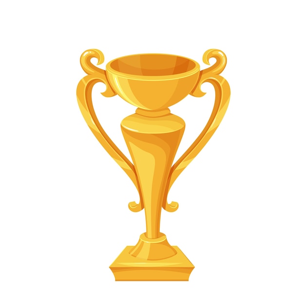 Coppa d'oro. Vincitore del primo posto, calice del trofeo, premio sportivo. Icona di vettore isolato di alto calice d'oro primo posto in stile cartone animato.