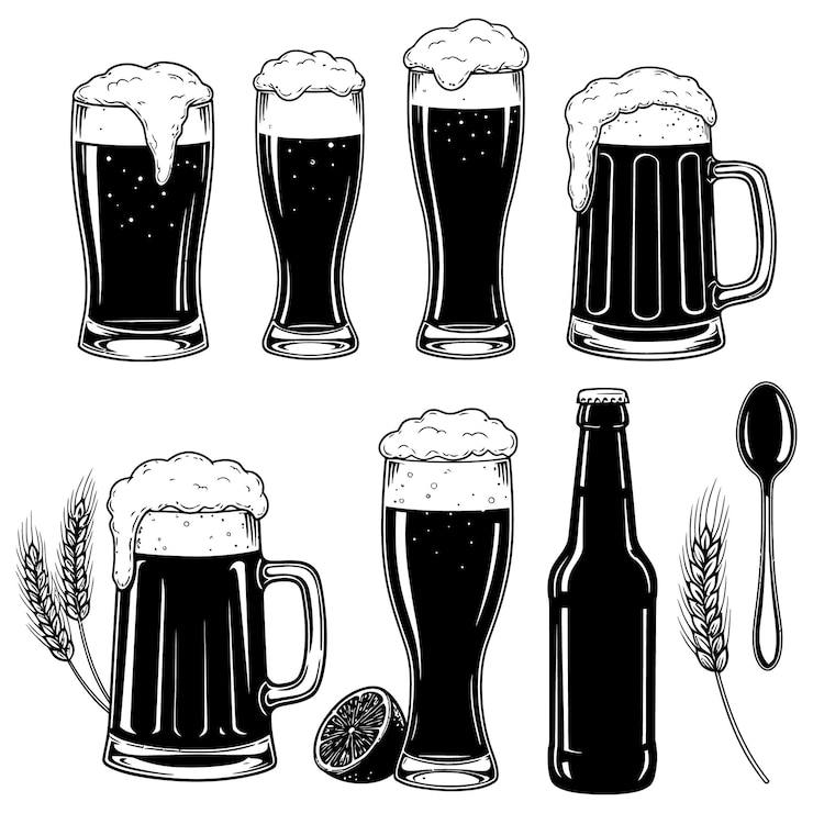 Coppa da birra Siluette su uno sfondo bianco