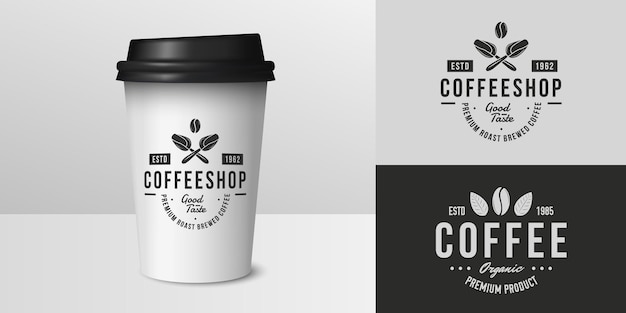 Coppa da caffè vettoriale su sfondo bianco modello di adesivo logo vintage alla moda