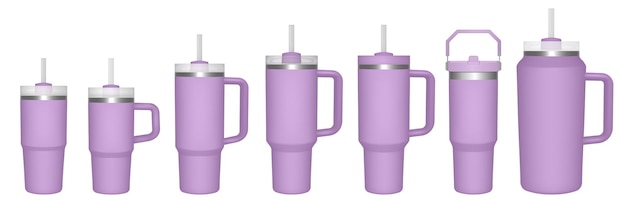 Coppa termica con manico e paglia 14 30 40 64 oz Thermos da viaggio tazze viola chiaro Tumbler o quencher