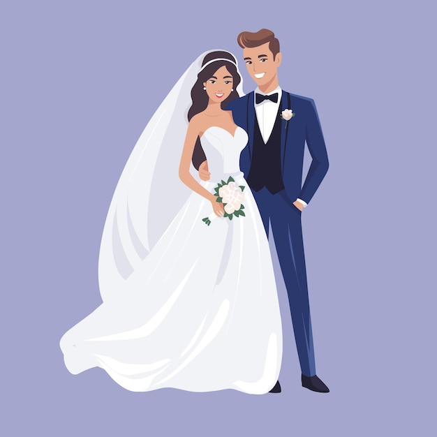 Coppia carina nel personaggio dei cartoni animati di abito da sposa