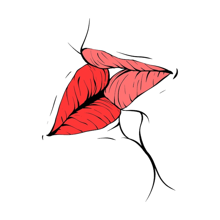 Vettore coppia che bacia le labbra schizzo illustrazione vettoriale linea arte