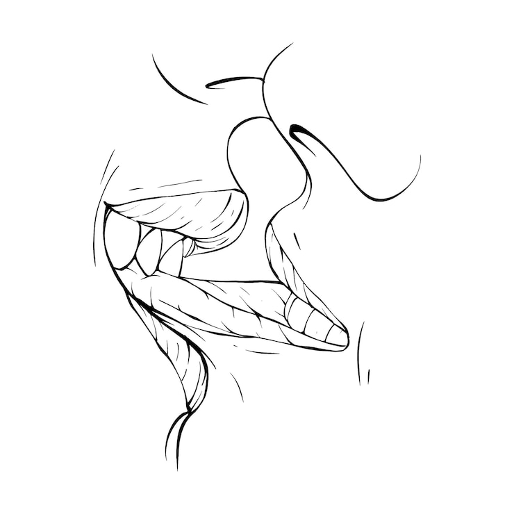 Vettore coppia che bacia le labbra schizzo illustrazione vettoriale linea arte