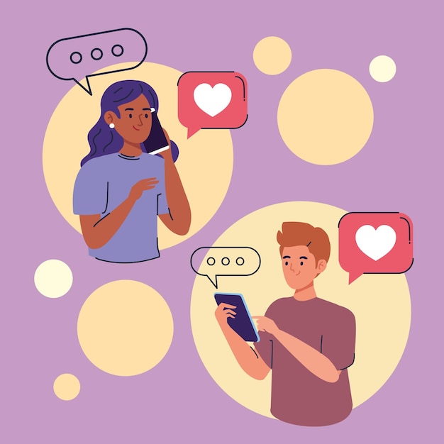 Coppia con smartphone amorevole chat