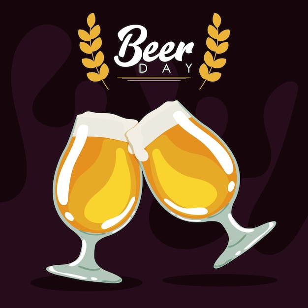 Coppia di bicchieri da birra con schiuma Giorno della birra Illustrazione vettoriale
