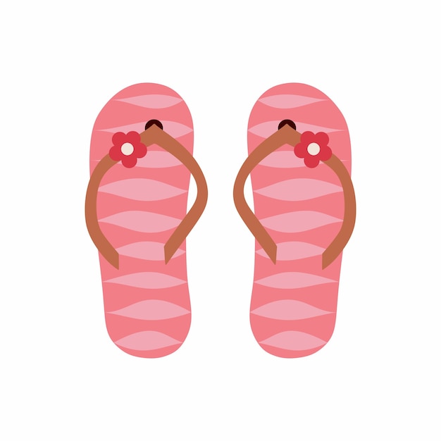 Coppia di infradito estate vacanza attributo pantofole con fiore colori rosa e rosso isolati