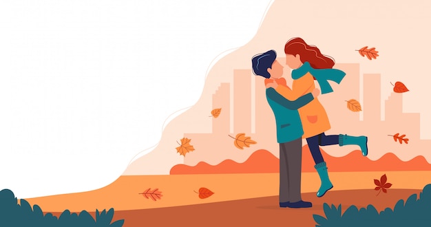 Coppia di innamorati in autunno.