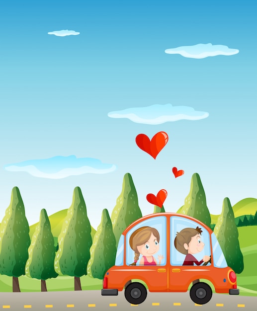 Coppia in amore in sella a una macchina