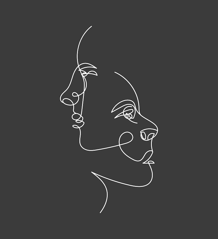 Vettore coppia in linea stile uomo baciato donna in aveva una linea di mano disegno