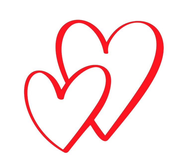 Vettore coppia red vector valentines day disegnati a mano due cuori elemento di design per le vacanze icona di san valentino amore