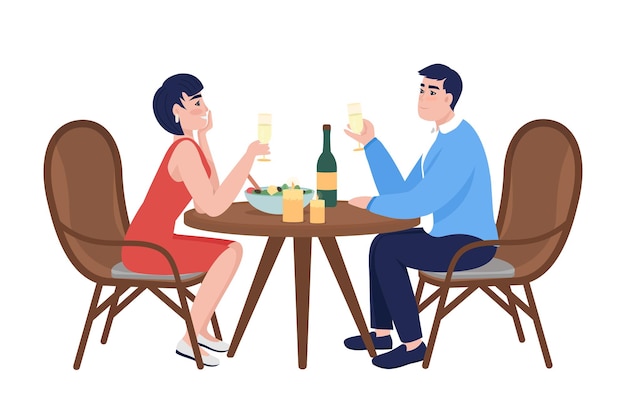 Coppia romantica che celebra caratteri vettoriali a colori semi piatti