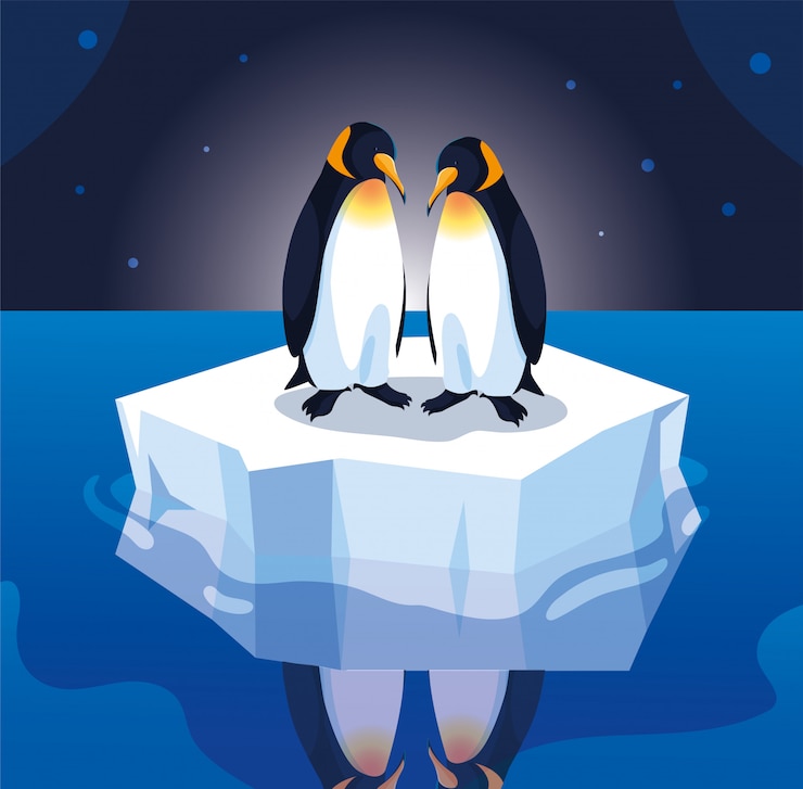 Vettore coppie del pinguino su una deriva della banchisa