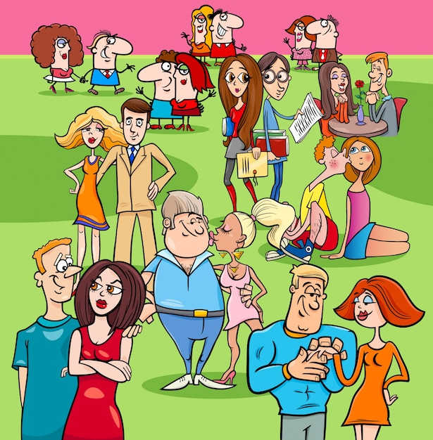 coppie nell&#39;illustrazione del fumetto del gruppo di amore
