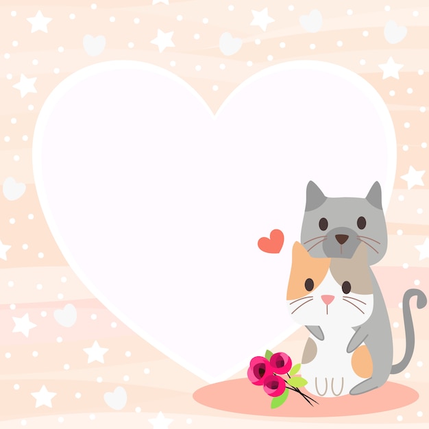 Coppie sveglie del gatto nella priorità bassa di tema di San Valentino.
