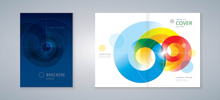 Coprire la relazione annuale di progettazione, brochure modello vettoriale, volantini, presentazioni, depliant, rivista