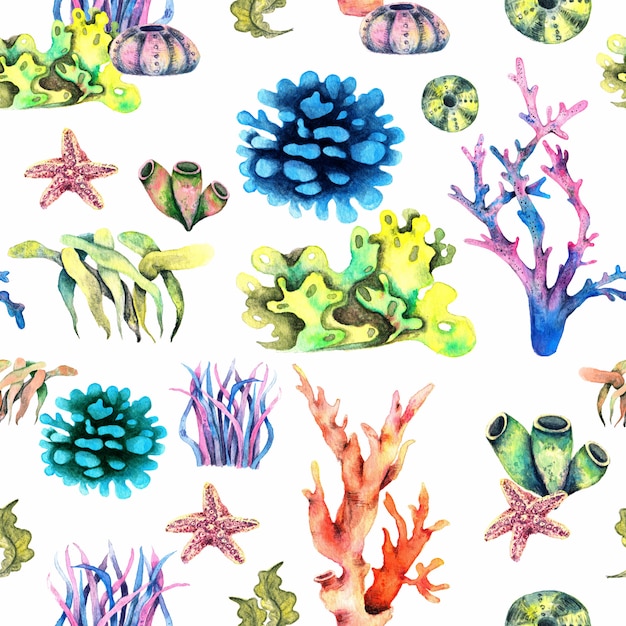 Coralli e stelle marine seamless pattern vita oceanica