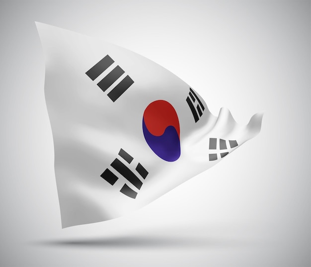 Corea, bandiera vettoriale con onde e curve che ondeggiano nel vento su sfondo bianco.