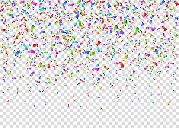 Coriandoli colorati incandescente che cadono. Orpello festivo lucido isolato