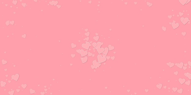 Coriandoli di amore cuore rosa. Esplosione di San Valentino sfondo sorprendente. Coriandoli di cuori di carta cuciti che cadono su sfondo rosa. Illustrazione vettoriale delicata.