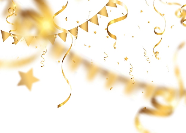 Coriandoli dorati. Stelle filanti che cadono sul palco.