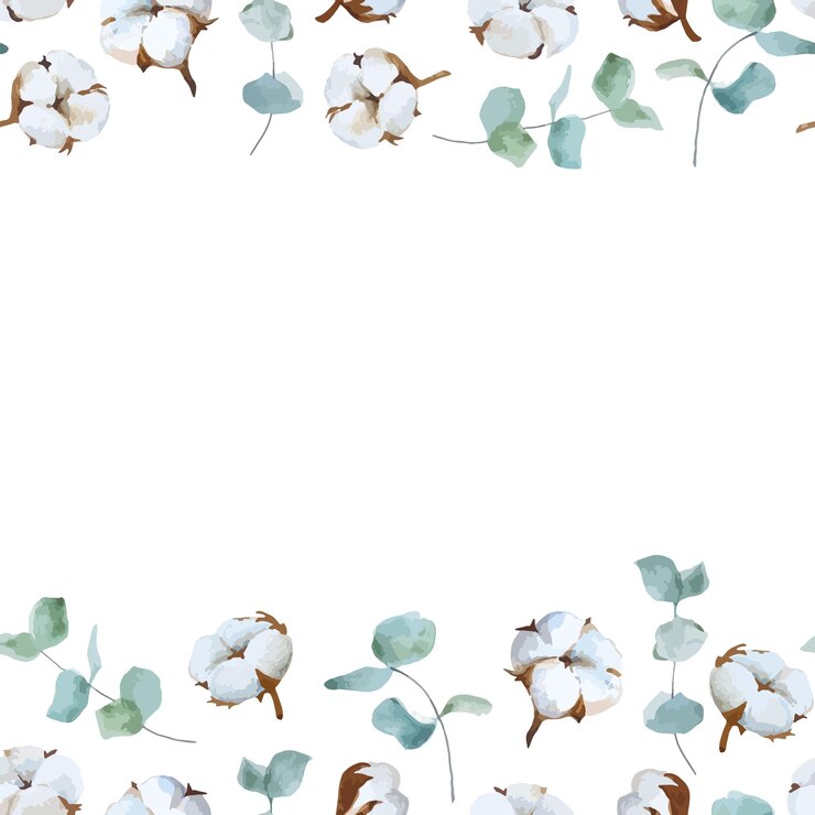 Cornice acquerello senza cuciture con elementi botanici in cotone ed eucalipto per saluti e decorazioni