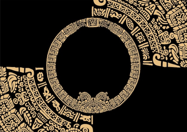 Cornice astratta da antichi simboli Maya Immagini di personaggi degli antichi indiani d'America