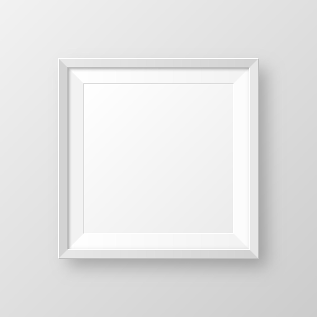 Cornice bianca realistica con ombra isolata su sfondo grigio Moderno modello di poster Cornice fotografica vuota per galleria d'arte o interni Illustrazione vettoriale