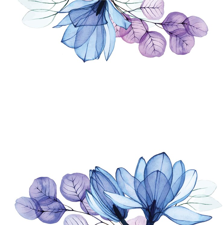 cornice bordo acquerello con fiori di magnolia blu trasparenti fiori di magnolia trasparenti
