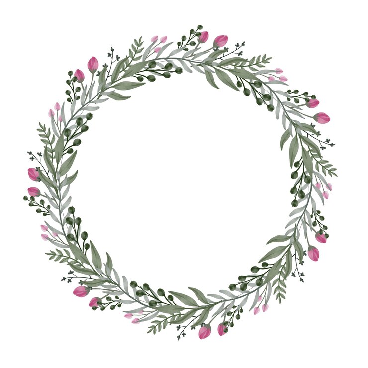 Vettore cornice circolare con bordo di piante e fiori per auguri e partecipazioni di nozze