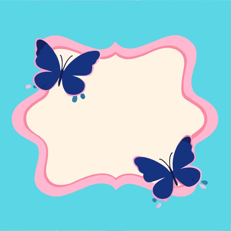 Vettore cornice colorata di fiori di farfalla disegnata a mano piatto elegante adesivo di cartone animato concetto di icona isolato