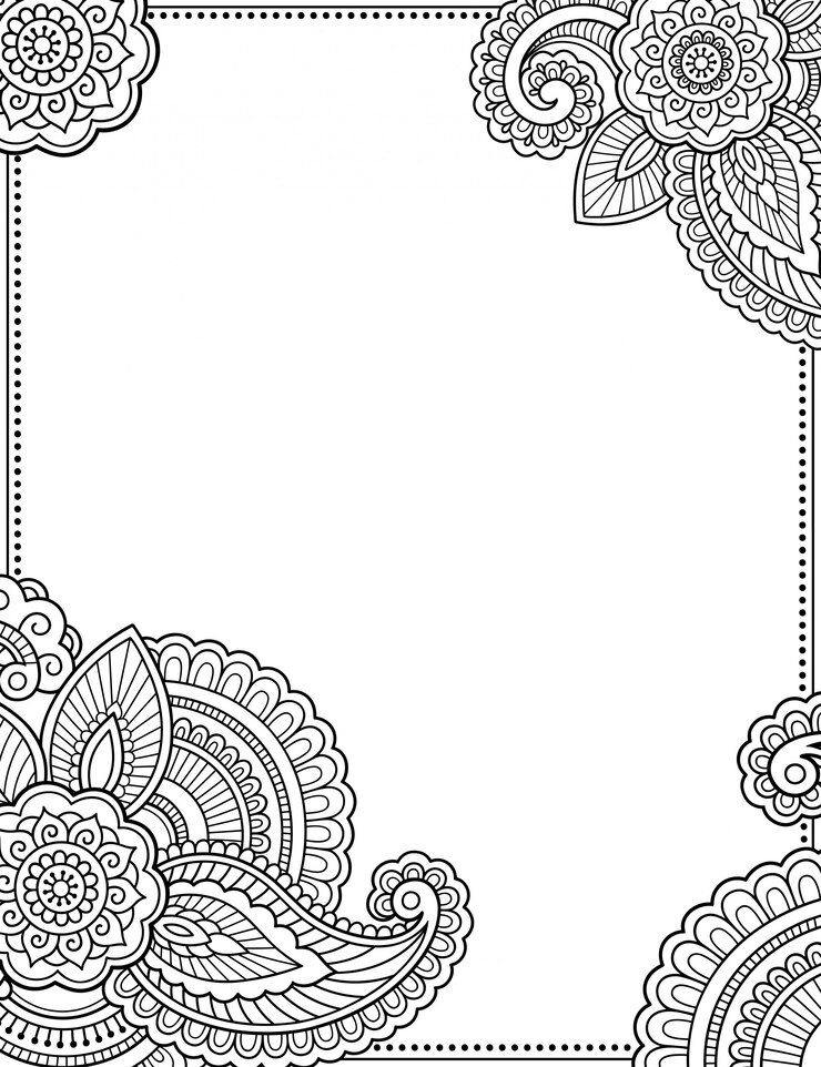 cornice con fiori stilizzati in stile mehndi.