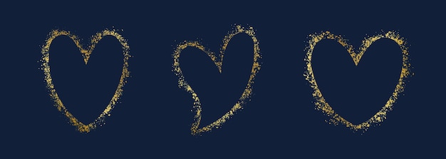 Cornice cuore glitter oro con scintillii su sfondo blu scuro Disegno del giorno di San Valentino