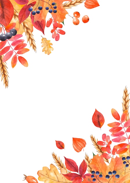 Cornice di carta dell'acquerello con foglie di autunno