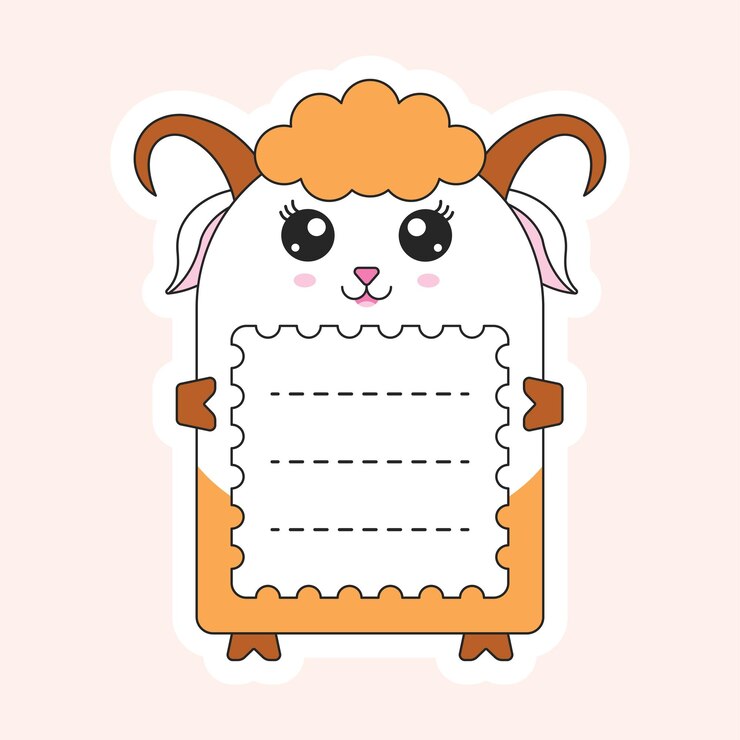 Vettore cornice di cartone animato di pecore carino o etichetta notebook su sfondo pesca