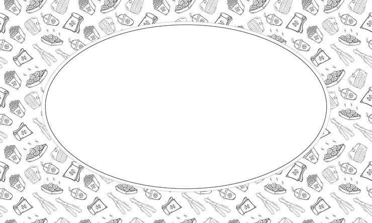 Vettore cornice di cibo e bevande in sfondo di cornice in stile doodle