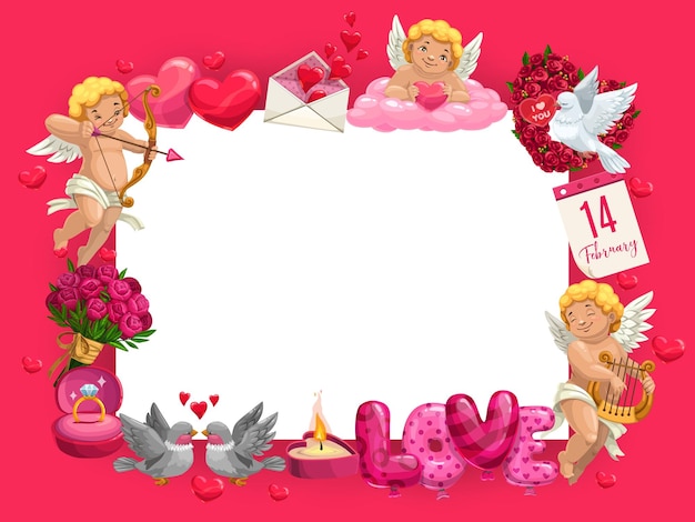 Cornice di San Valentino di cuori Amorini e regali