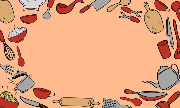 Vettore cornice di set da cucina disegnato a mano